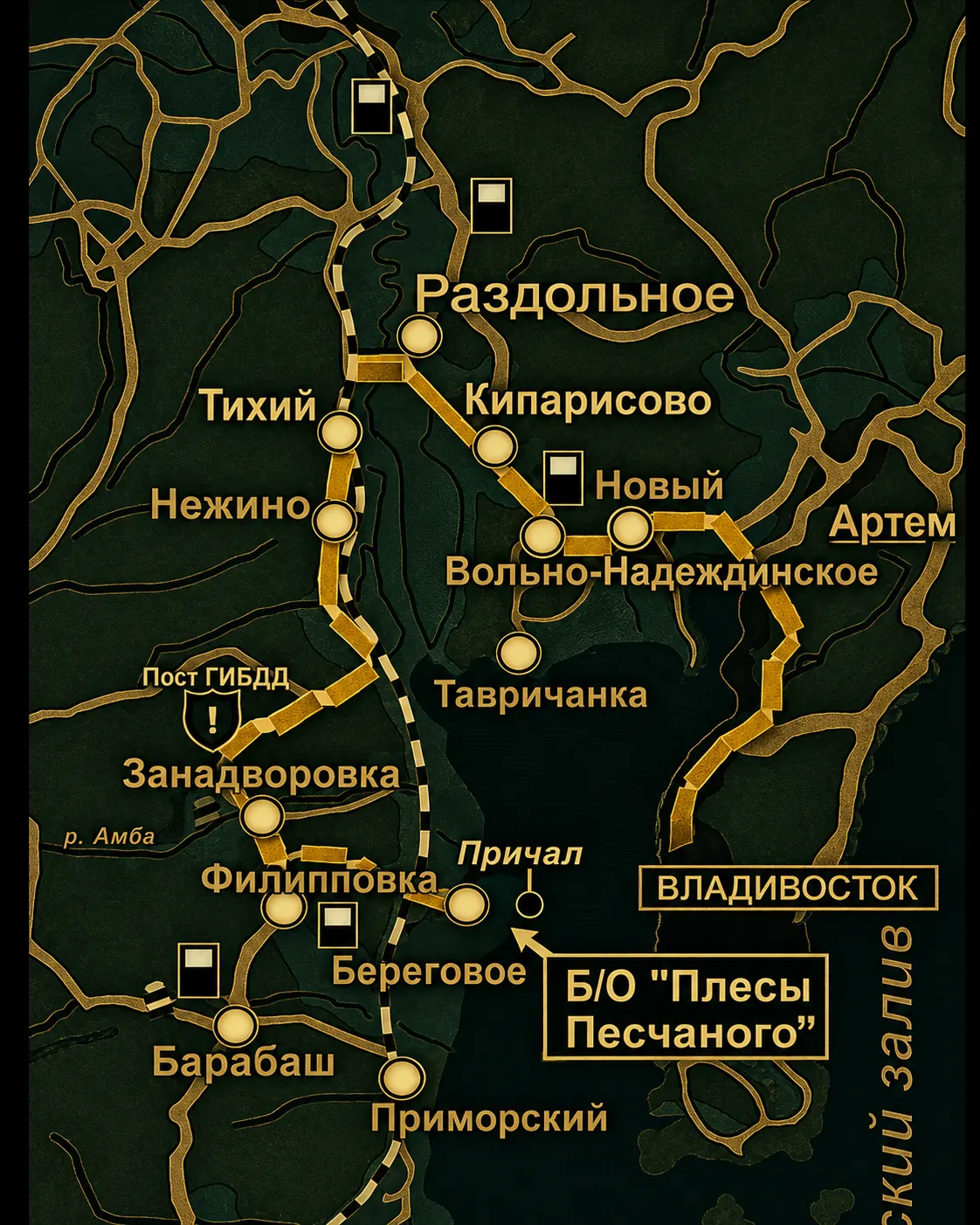 Карта маршрута к базе Плёсы Песчаного